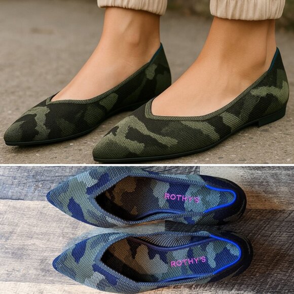 Rothy’s The Point Green Spruce Camo Flats - Picture 1 of 7